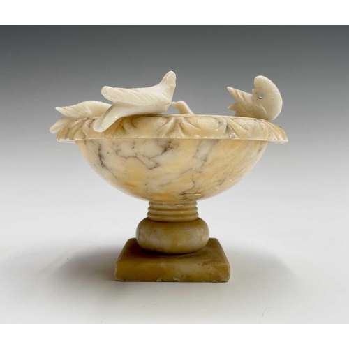 277 - A pair of mid century Italian carved alabaster sculptures of bird baths, each with four doves. Heigh... 