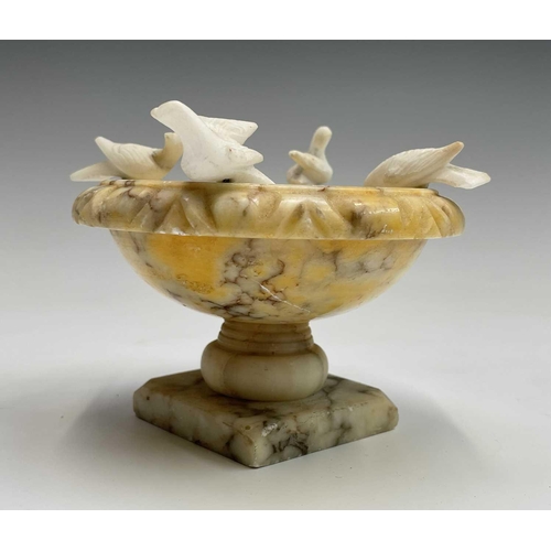 277 - A pair of mid century Italian carved alabaster sculptures of bird baths, each with four doves. Heigh... 