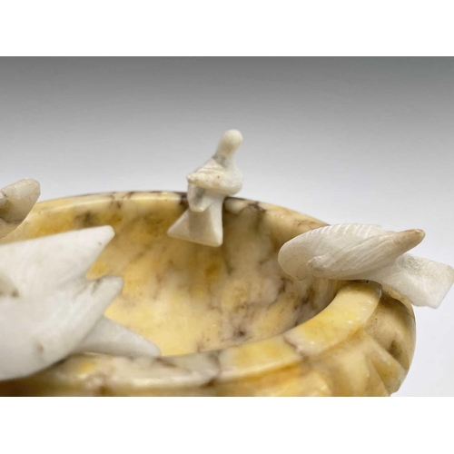 277 - A pair of mid century Italian carved alabaster sculptures of bird baths, each with four doves. Heigh... 