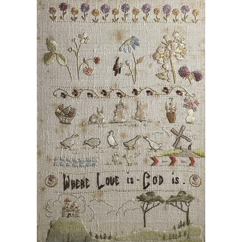 2805 - An early 20th century sampler, worked by Madeline Doris Day dated Spring 1924, embroidered with the ... 