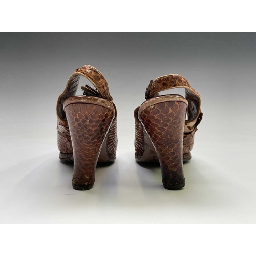 2808 - Two pairs of 1940’s ladies snakeskin (crocodile and python) heeled shoes.