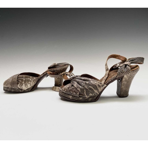 2808 - Two pairs of 1940’s ladies snakeskin (crocodile and python) heeled shoes.