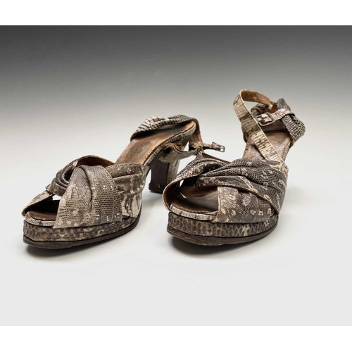 2808 - Two pairs of 1940’s ladies snakeskin (crocodile and python) heeled shoes.