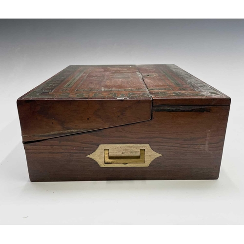 281 - A good quality early Victorian rosewood fold top writing box, with cut brass inlaid decoration, the ... 