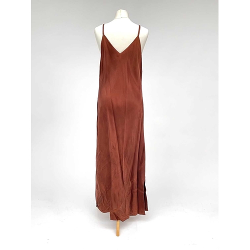 2815 - Two 1930’s evening gowns - a rust coloured taffeta dress with bolero bearing Bourne & Hollingsworth ... 