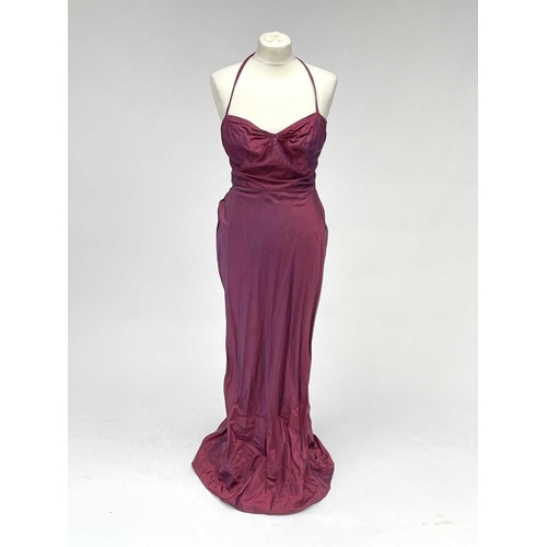 2815 - Two 1930’s evening gowns - a rust coloured taffeta dress with bolero bearing Bourne & Hollingsworth ... 