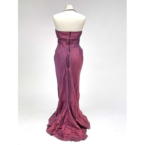 2815 - Two 1930’s evening gowns - a rust coloured taffeta dress with bolero bearing Bourne & Hollingsworth ... 