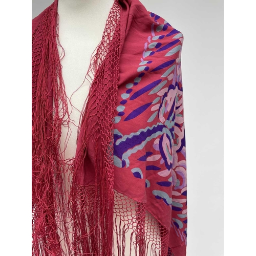 2818 - A 1920s Crysede hand-printed silk piano shawl, 100 x 100cm.