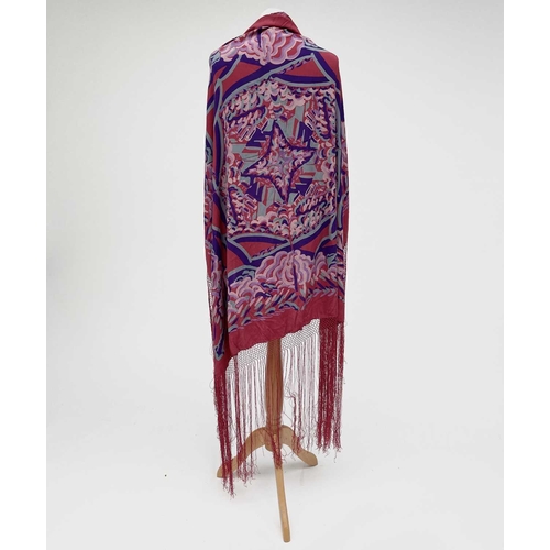 2818 - A 1920s Crysede hand-printed silk piano shawl, 100 x 100cm.