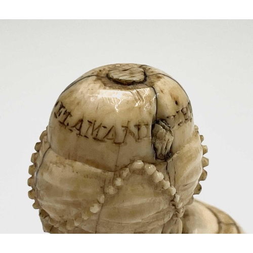 282 - A 19th century Dieppe ivory figure of a bearded man wearing a turban squatting, inscribed and dated ... 