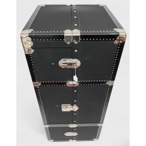 2821 - A Prada black Vitello leather & nylon wardrobe trunk, with silvered hardware, including removable sh... 