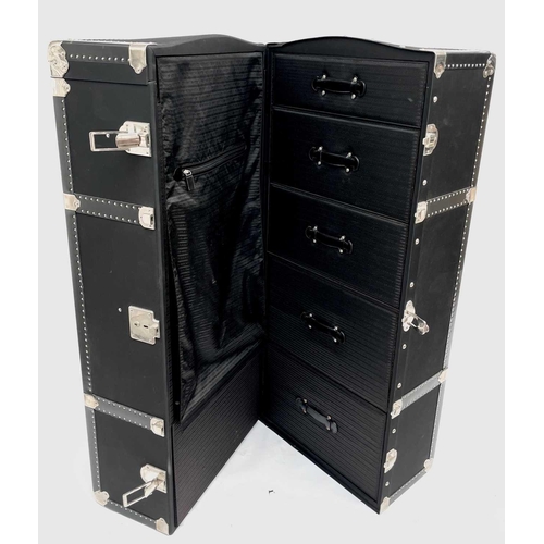 2821 - A Prada black Vitello leather & nylon wardrobe trunk, with silvered hardware, including removable sh... 