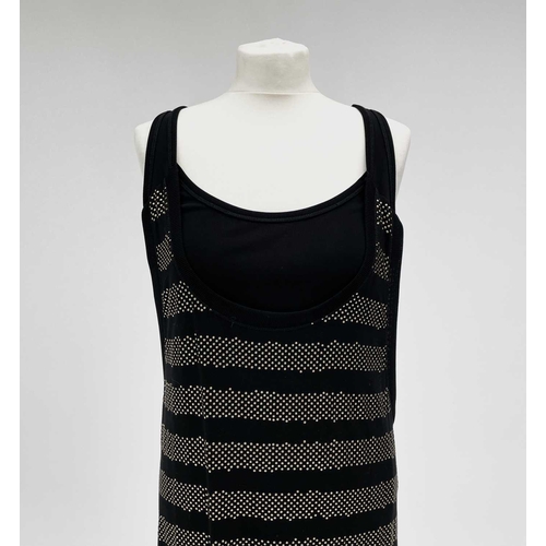 2822 - A MCQ by Alexandra McQueen sleeveless black dress, with raised gold dot horizontal banded decoration... 