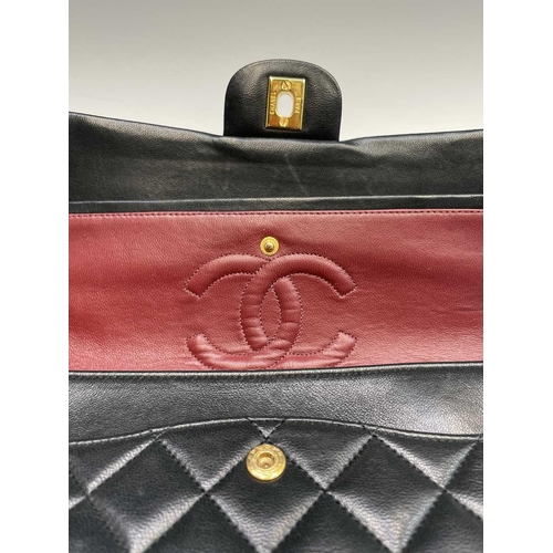 2828 - Chanel. Vintage shoulder bag. Classic Double Flap Bag. Black quilted lambskin leather with burgundy ... 