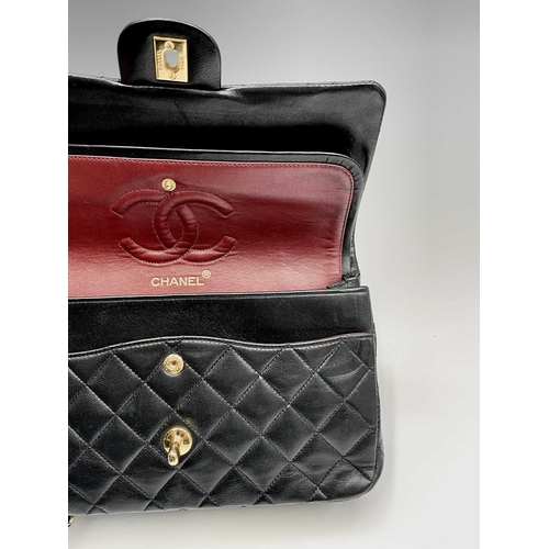 2828 - Chanel. Vintage shoulder bag. Classic Double Flap Bag. Black quilted lambskin leather with burgundy ... 