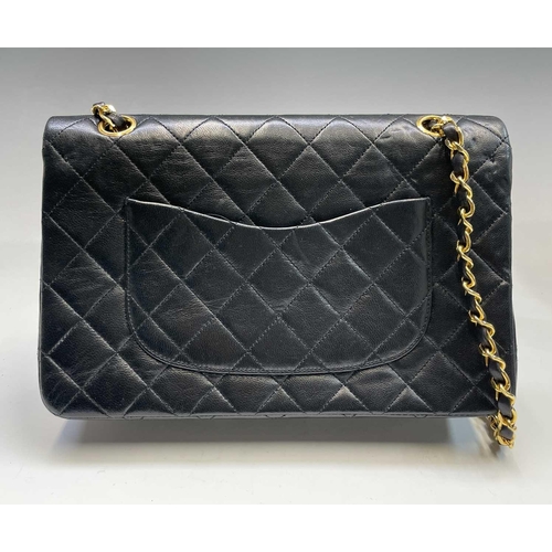 2828 - Chanel. Vintage shoulder bag. Classic Double Flap Bag. Black quilted lambskin leather with burgundy ... 