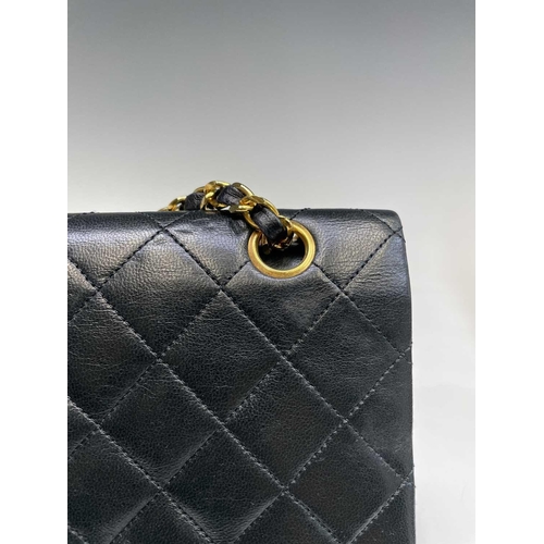 2828 - Chanel. Vintage shoulder bag. Classic Double Flap Bag. Black quilted lambskin leather with burgundy ... 