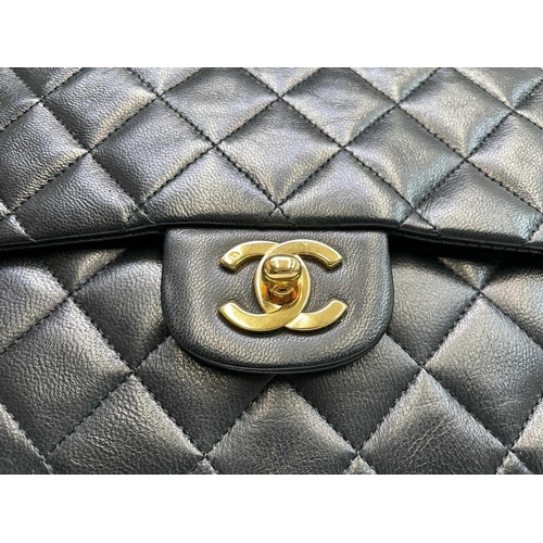 2828 - Chanel. Vintage shoulder bag. Classic Double Flap Bag. Black quilted lambskin leather with burgundy ... 