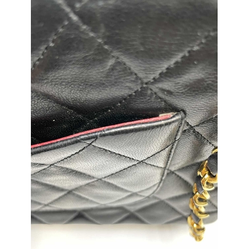 2828 - Chanel. Vintage shoulder bag. Classic Double Flap Bag. Black quilted lambskin leather with burgundy ... 