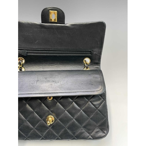 2828 - Chanel. Vintage shoulder bag. Classic Double Flap Bag. Black quilted lambskin leather with burgundy ... 