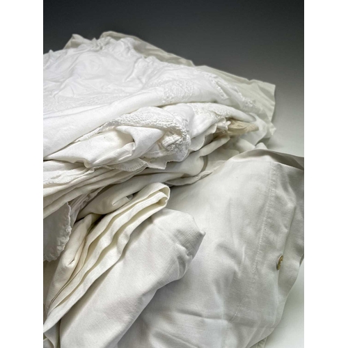 2841 - A quantity of cotton and linen pillowcases, some highly decorative, mostly pairs, in one box.