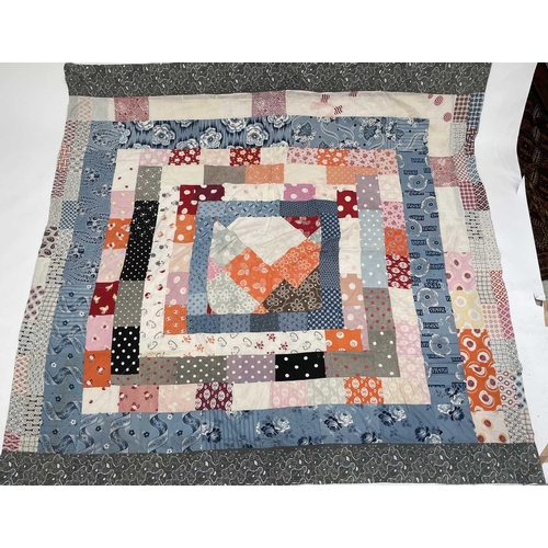 2855 - Patchwork quilts. One quilt with predominantly square and rectangular patches in multi coloured 1950... 