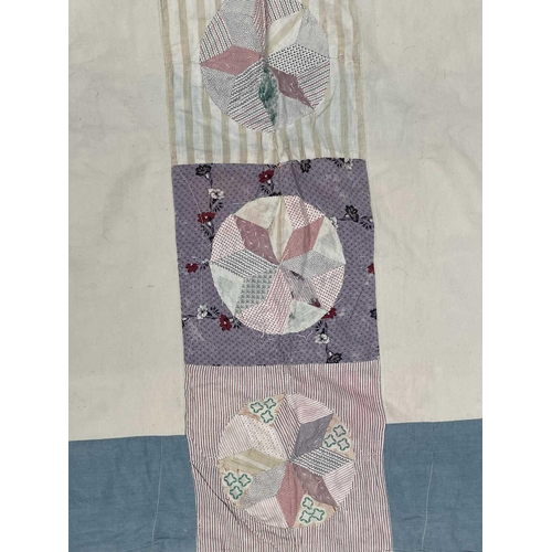 2855 - Patchwork quilts. One quilt with predominantly square and rectangular patches in multi coloured 1950... 