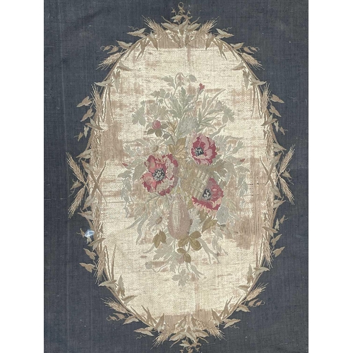 2857 - A heavy and thick red floral quilt together with a machine made tapestry style panel. The quilt 210x... 