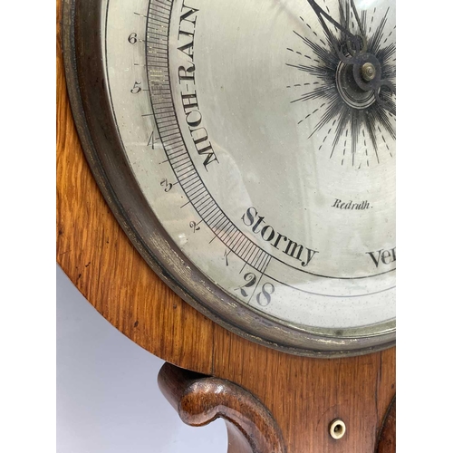 2908 - A Victorian rosewood wheel barometer, the silvered dial signed Beringer and Schwerer, Redruth, with ... 