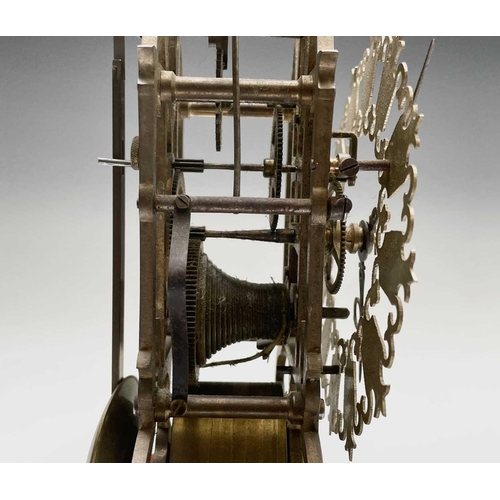 2909 - A brass cathedral skeleton clock, 20th century, with single fusee movement, striking on a bell, maho... 