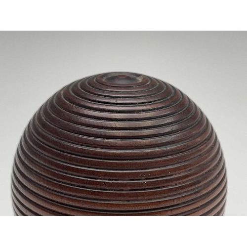 291 - A Victorian turned treen beehive pot and cover, on pedestal foot, height 7.5cm. Provenance: Michael ... 