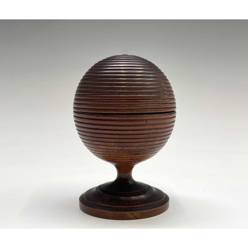 291 - A Victorian turned treen beehive pot and cover, on pedestal foot, height 7.5cm. Provenance: Michael ... 