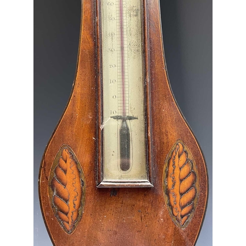 2914 - A 19th century mahogany and inlaid wheel barometer, by Bates & Son, Kettering, with silvered dial, h... 