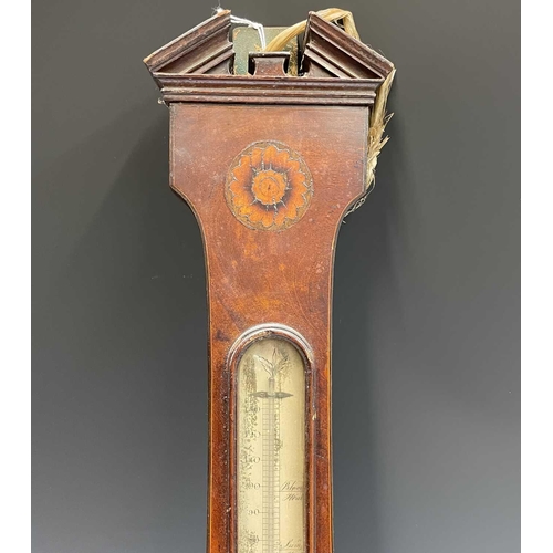 2914 - A 19th century mahogany and inlaid wheel barometer, by Bates & Son, Kettering, with silvered dial, h... 