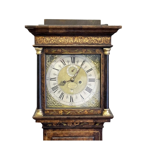 2919 - A walnut marquetry longcase clock, the early 18th century eight day movement signed 'Nat(haniel) Sed... 