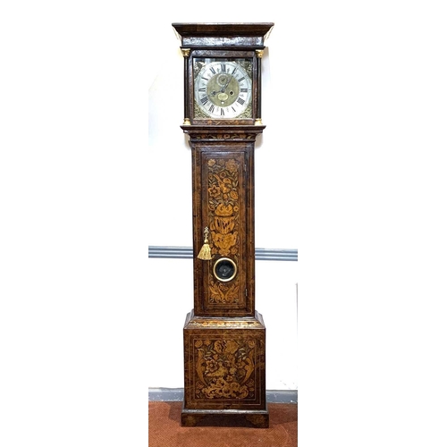 2919 - A walnut marquetry longcase clock, the early 18th century eight day movement signed 'Nat(haniel) Sed... 