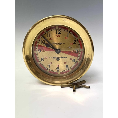 2921 - A U.S. Maritme Commision ship's radio room clock, by The Chelsea Clock Co, Boston, the brass dial wi... 