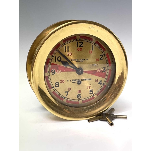 2921 - A U.S. Maritme Commision ship's radio room clock, by The Chelsea Clock Co, Boston, the brass dial wi... 