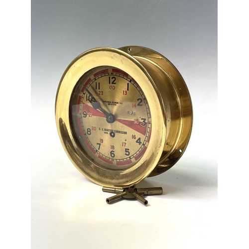 2921 - A U.S. Maritme Commision ship's radio room clock, by The Chelsea Clock Co, Boston, the brass dial wi... 