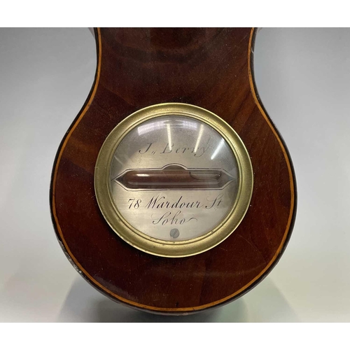 2922 - A George III mahogany and boxwood strung wheel barometer by J Berry of 78 Wardour Street Soho. Heigh... 