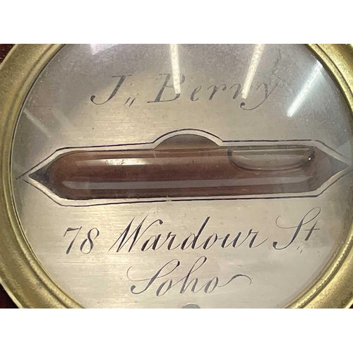 2922 - A George III mahogany and boxwood strung wheel barometer by J Berry of 78 Wardour Street Soho. Heigh... 