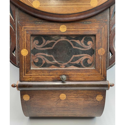 2924 - A Victorian walnut and inlaid drop-dial eight-day wallclock, with white painted dial, height 70cm.