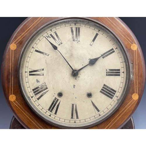 2924 - A Victorian walnut and inlaid drop-dial eight-day wallclock, with white painted dial, height 70cm.