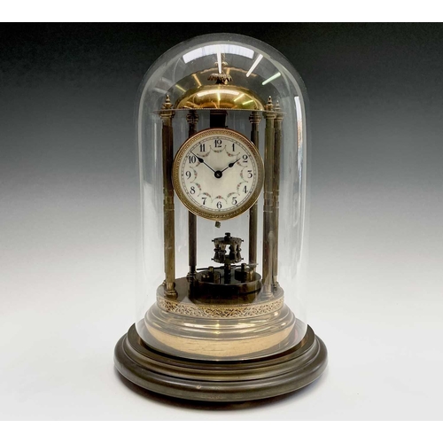 2928 - A 400 day brass torsion mantel clock, of portico type, with domed top, floral garland decorated dial... 