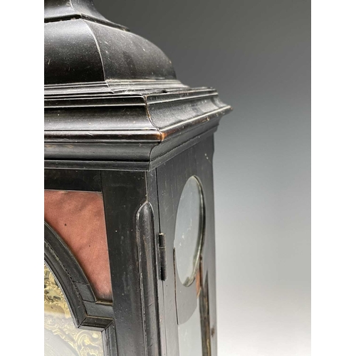 2931 - A mid 18th century ebonised bracket clock, the arched dial signed Thos Colley, with twin fusee movem... 