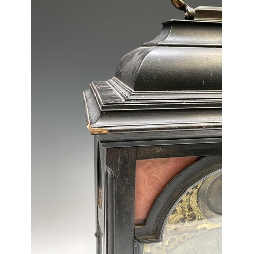 2931 - A mid 18th century ebonised bracket clock, the arched dial signed Thos Colley, with twin fusee movem... 