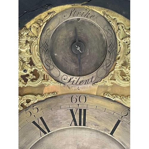 2931 - A mid 18th century ebonised bracket clock, the arched dial signed Thos Colley, with twin fusee movem... 