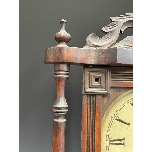 2932 - A Fattorini & Sons walnut wall clock, with white painted dial and turned column side supports, heigh... 