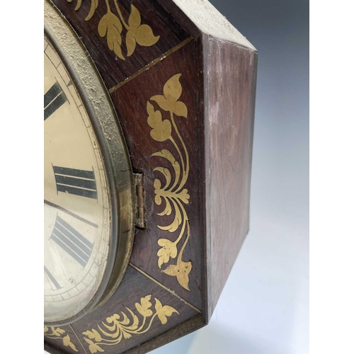 2935 - An early Victorian rosewood and brass inlaid octagonal wall clock, with fusee movement, width 42cm.