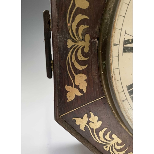 2935 - An early Victorian rosewood and brass inlaid octagonal wall clock, with fusee movement, width 42cm.